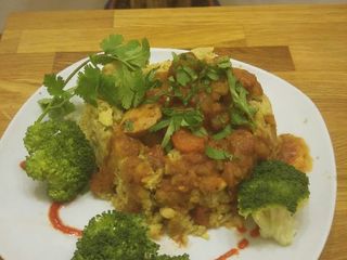 Mofongo Volcano w/Pollo Guisado (Chicken Stew)