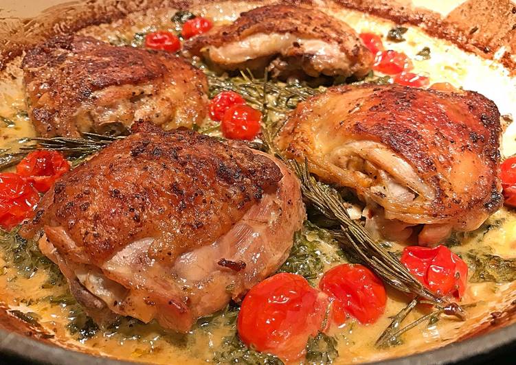 Steps to Prepare Perfect Lemon butter rosemary and spinach chicken thighs