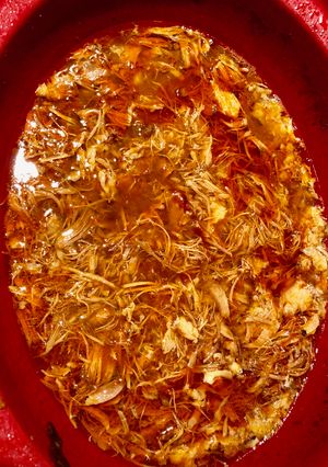 A picture of Pulled Pork with Sriracha BBQ sauce.