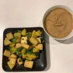 A picture of Roasted Tofu and Pineapple with Peanut Sauce.