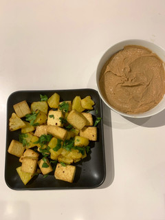 A picture of Roasted Tofu and Pineapple with Peanut Sauce.