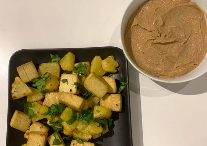 Recipe of Perfect Roasted Tofu and Pineapple with Peanut Sauce