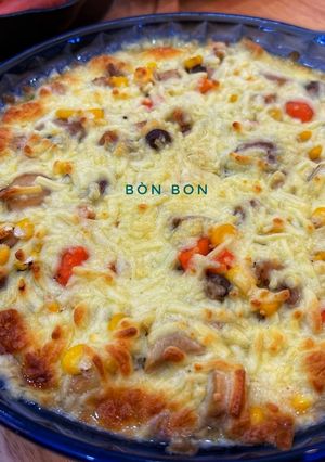 Hình của món Gà Xào Nấm Phô Mai Bỏ Lò.