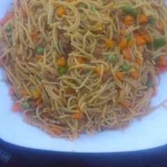 A picture of Jollof spaghetti.