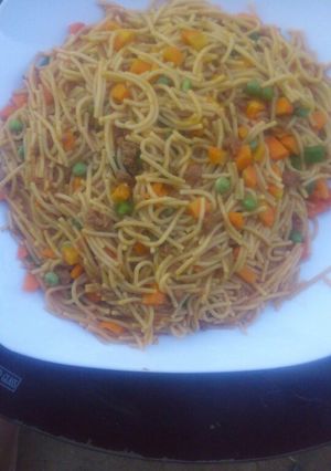 A picture of Jollof spaghetti.