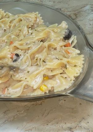 A picture of White sauce pasta.