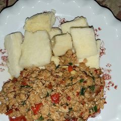 A picture of Boiled yam with egg.