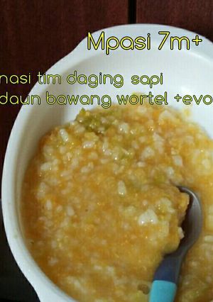 Foto resep Mpasi nasi tim daging sapi 7m+