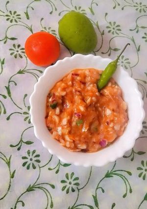 A picture of Garlic Raw Mango Tomato Chutney.