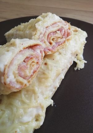 A picture of Savory Crêpes with Béchamel and Ham 🤤.
