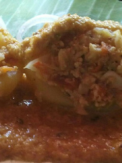 A picture of Nawabi Cabbage paneer stuffed aloo with gravy.