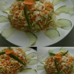 A picture of Healthy vegetable salad and fruits.