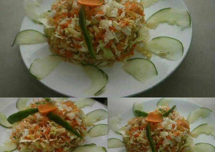 Healthy vegetable salad and fruits