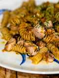 Pasta con dadini di Ricciola, Olive Taggiasche & Bottarga