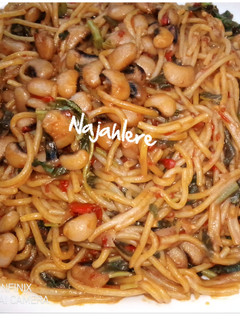 A picture of Spaghetti and beans.