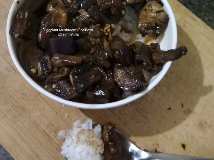 Cara Gampang Membuat Eggplant Mushroom Rice Bowl Anti Gagal