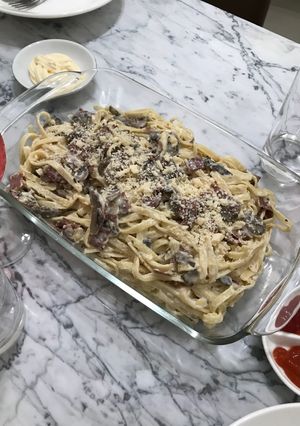 Foto resep Fettuccine Carbonara with Smoked beef
