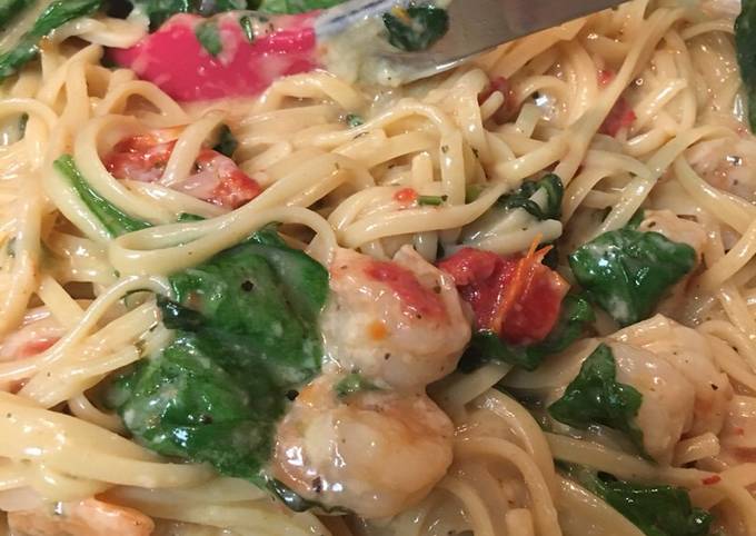 Steps to Prepare Super Quick Homemade One pot cheesy shrimp pasta