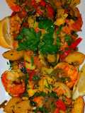 Mike's Saffron Lobster, Jumbo Scallops & Shrimp Vegetable Melody