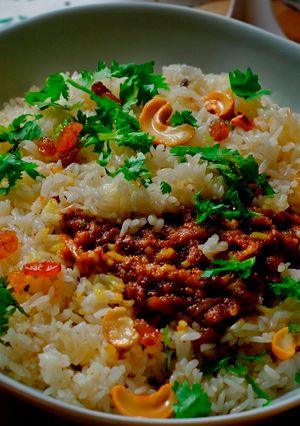 A picture of Mutton Biryani (Thalassery Biryani).