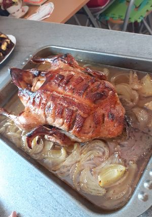 Mézes sörös sült kacsa recept fotója
