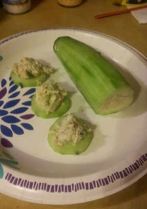 A picture of Low Carb Chicken Avocado Cucumber Boats (Keto friendly).