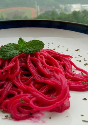Foto resep Creamy Pitaya Pasta (spaghetti krim buah naga)