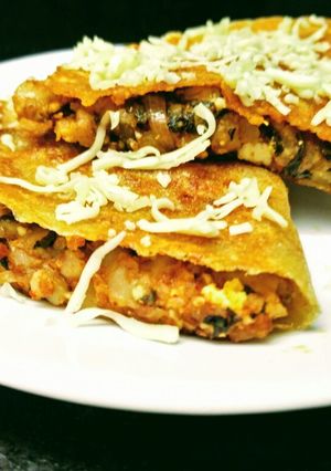 A picture of Moong dal Chilla Quesadilla.