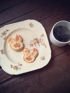 A picture of Easter bunny pancakes.
