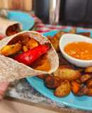 Fajitas de pollo con patatas bravas caseras en AirFryer Ninja Foodi Dual Zone