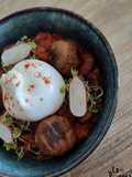 Ratatouille froide, falafels et burratina