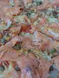 Pizza,bacon,ceba i salmon con Alcaparras