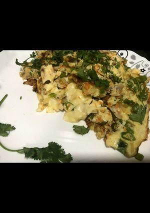 A picture of Veg Omelette stuffed with veg mayonnaise.