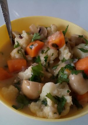 A picture of Hearty mushroom veggie soup#vegetable contest.