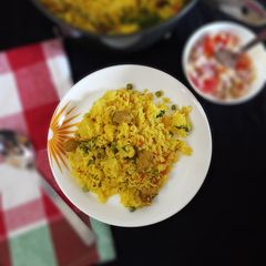 Soya chunks veg pulav A picture of Soya chunks veg pulav.