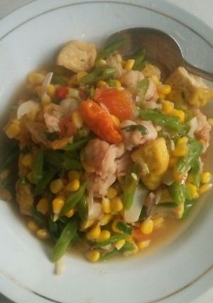 Foto resep Tumis udang, buncis, jagung