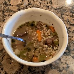 A picture of Beef and Barley soup.