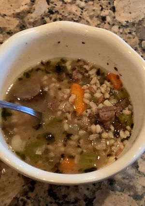 A picture of Beef and Barley soup.