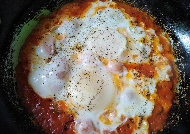 Homemade tomato sauce and eggs