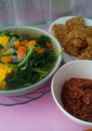 Foto resep Sayur Bayam + Tempe Goreng + Sambal Tomat