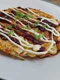 Tortilla japonesa de repollo gambas y jamón (okonomiyaki)