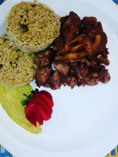 A picture of Chicken Livers with Bread layered on Avo Mousse #OffalCooking.