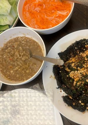 A picture of Bò lá lốt with Fermented Fish Sauce Dip.