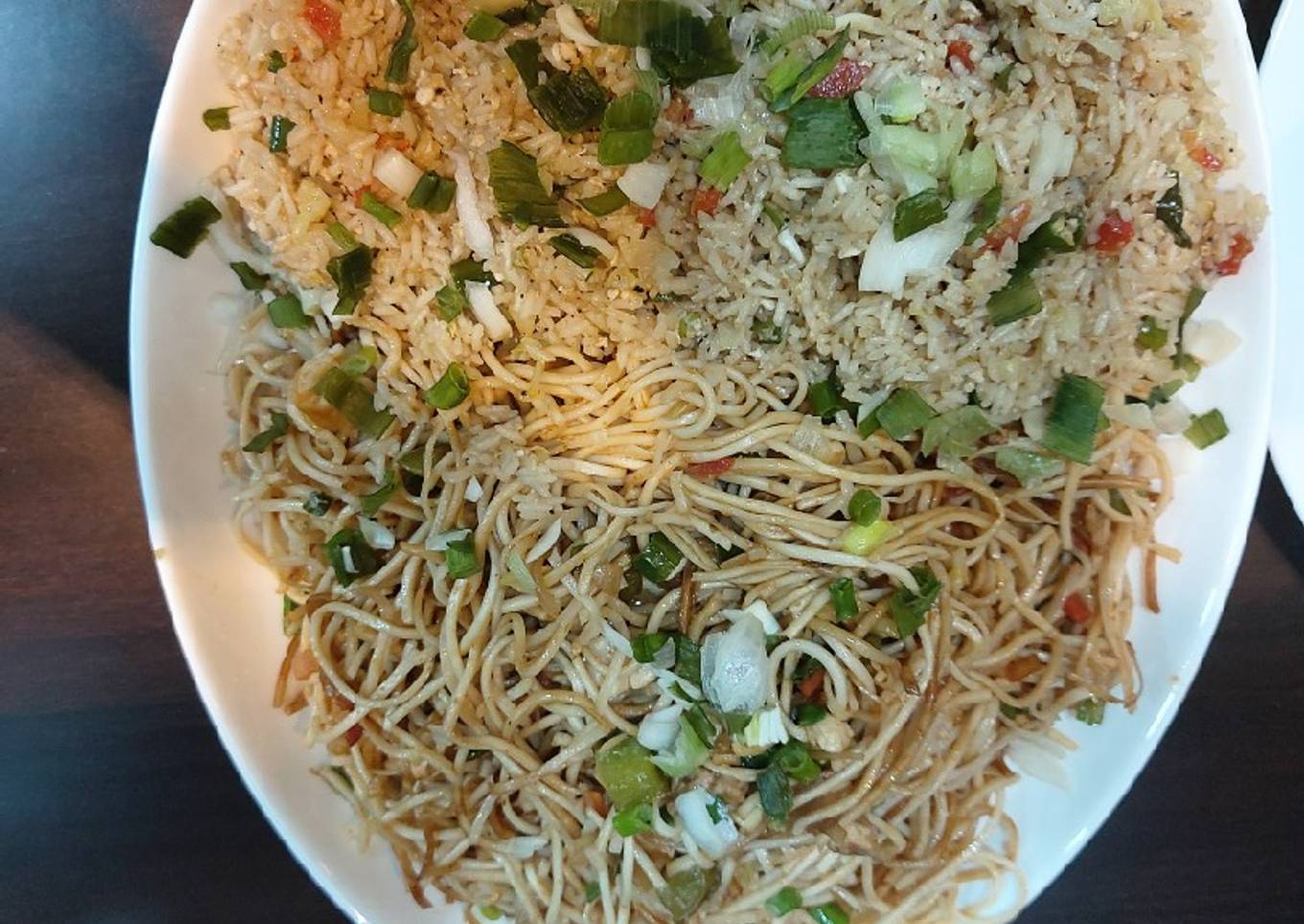 Chicken noodles and fried rice