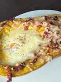 Butternuts au four, œuf façon cocotte lardons et comté