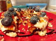 A picture of yogurt banana split