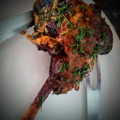 Leg of lamb with a mustard and chive glaze A picture of Leg of lamb with a mustard and chive glaze.