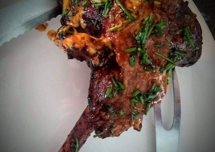 Leg of lamb with a mustard and chive glaze