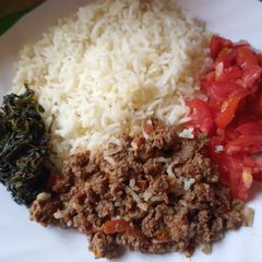 A picture of Mince meat with rice.