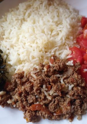 A picture of Mince meat with rice.